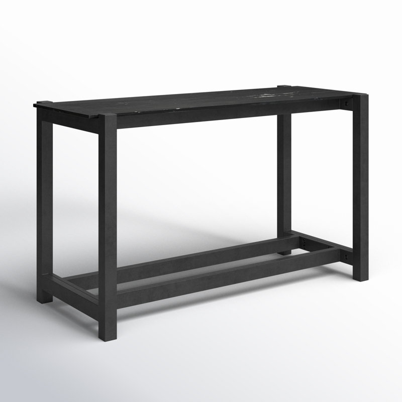 Scout Bar Table, 36”H x 70”L x 26”W, Polished Black Marble/Worn Black Mango