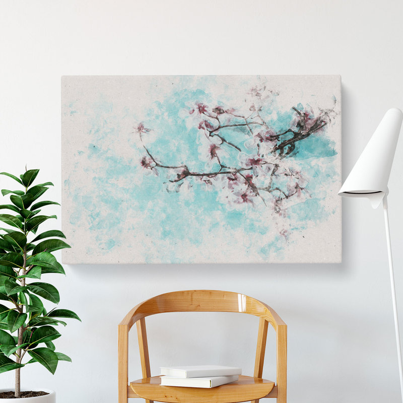 Pale Pink Cherry Blossom Tree Watercolour - Wrapped Canvas, 60cm H x 91cm W x 3cm D