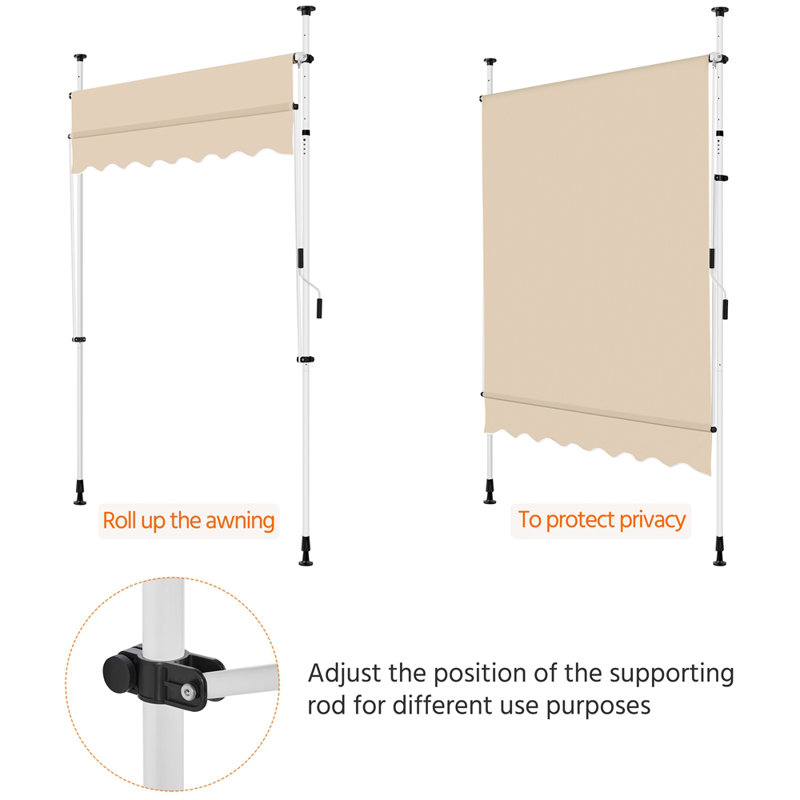 Auvent rétractable manuel pour terrasse de 118 po L, Beige, H 118 po x l 79 po x P 47,2 po