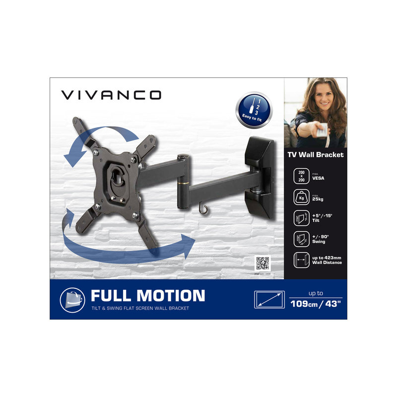 Vivanco Single Screen Wall Mount, 223cm H x 28.5cm W