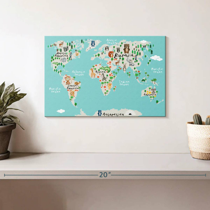 Carte du monde des animaux drôles d'Aliaz, H 8 po x l 12 po