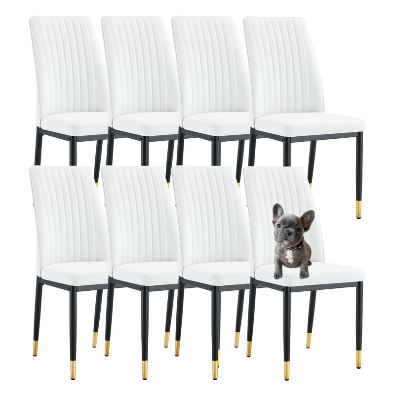 Chaises de salle à manger en cuir robustes avec pieds en métal (ensemble de 8), Noir et or, Blanc