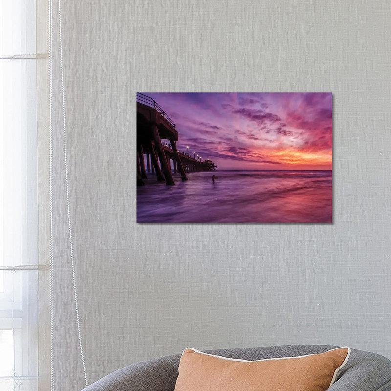 Huntington Beach Pier - Red Sky Delight by Zoe Schumacher - Wrapped Canvas Print, 66.04 cm H x 45.72 cm W x 3.175 cm D