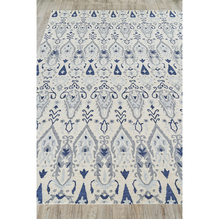 Rectangle Sarasota Ikat Hand Tufted Wool Area Rug in Gray/Ivory