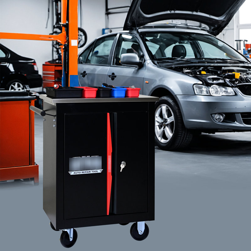 Steel Cabinet With Key Locking - Black&Red Multi Feature