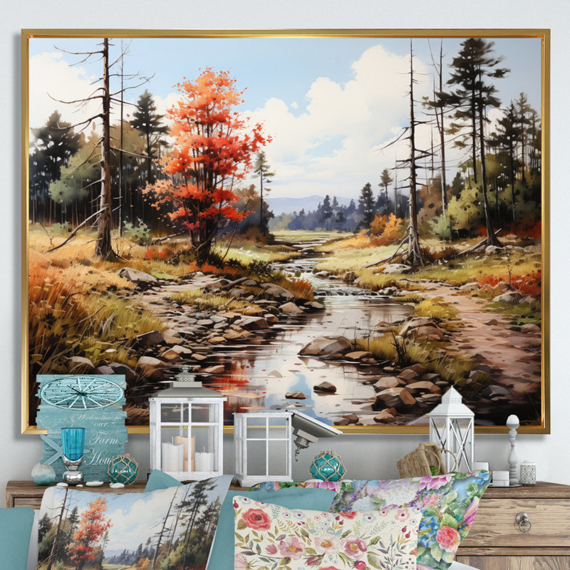 " Forest Adirondack Mountains ", Cadre flottant doré, H 30 po x l 40 po x P 1,5 po