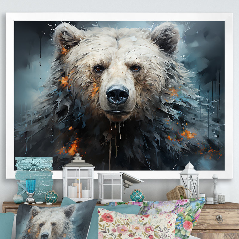 Minimalisme ours noir et blanc sur toile, H 12 po x l 20 po x P 1 po, Cadre photo blanc