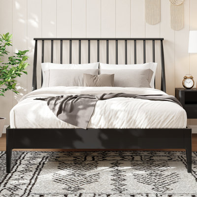 Lit plateforme en bois de bambou massif avec tête de lit haute de style moderne Mid-Century, sans sommier tapissier