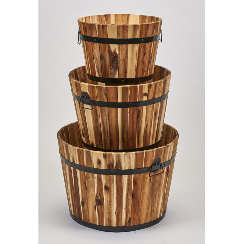 Ensemble de pots de fleurs en bois de d’acacia 3 pièces nested Matus