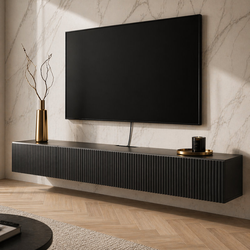 Meuble télé 55 po, H 7,9 po x L 55 po x l 8,7 po, Noir