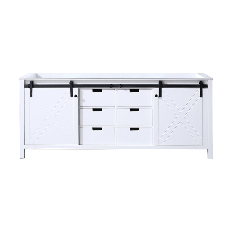 Meuble-lavabo double blanc mesurant 80 pouces de largeur, avec fonctionnalité de fermeture en douceur, structure en bois massif et panneaux de contreplaqué E0, 2 armoires intérieures 6 tiroirs pour l'espace de rangement, installation rapide entièrement assemblée