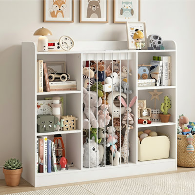 Kids Toy Storage Organizer with 6 Cubby Shelves, Stuffed Animal Storage with Elastic Bands and Top Display Shelf for Playroom or Bedroom by Ebern Designs