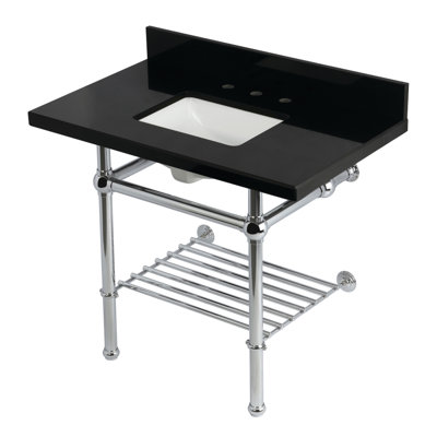 Évier de console en granit noir Kingston Templeton 36 pouces avec pieds et tablette en laiton (8 pouces, 3 trous) Kingston