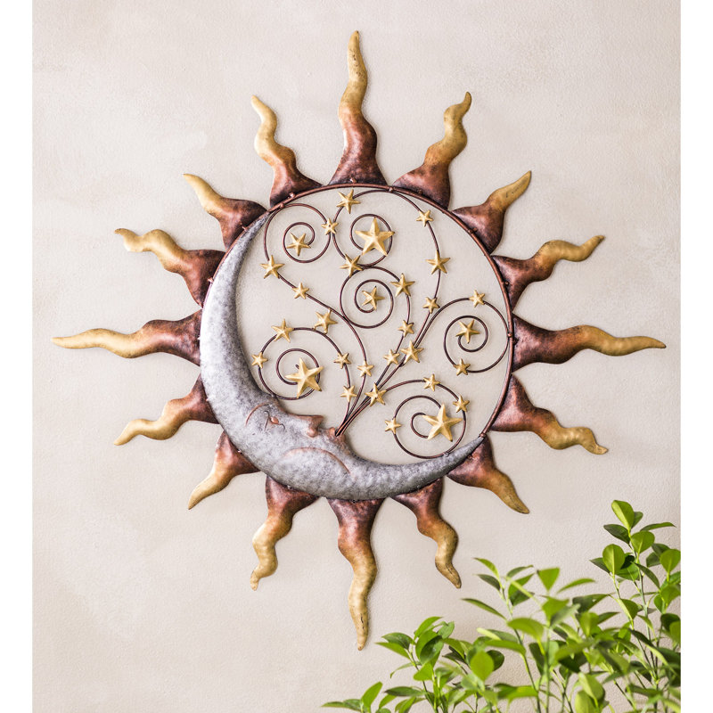 Soleil, étoiles et lune soufflée à la main en métal