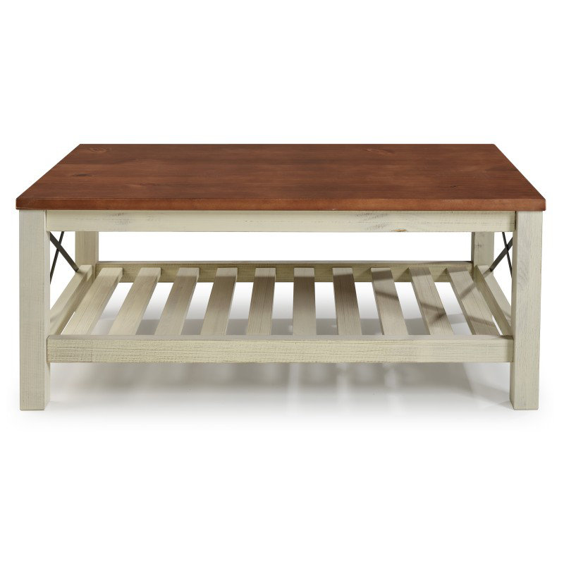 Solid Wood Coffee Table with Storage, White