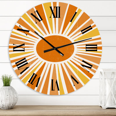 Minimalist Bright Shining Orange Sun Rays I - Modern wall clock