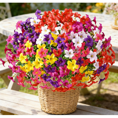 Fleurs artificielles artificielles pour l'extérieur, plantes artificielles réalistes pour fleurs d'extérieur 12PCS, fleurs artificielles en soie résistantes aux rayons UV pour les jardinières de porte d'entrée