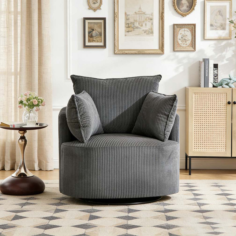 Fauteuil d'appoint pivotant, fauteuil demi-tonneau pivotant rond, fauteuil rembourré, Gris