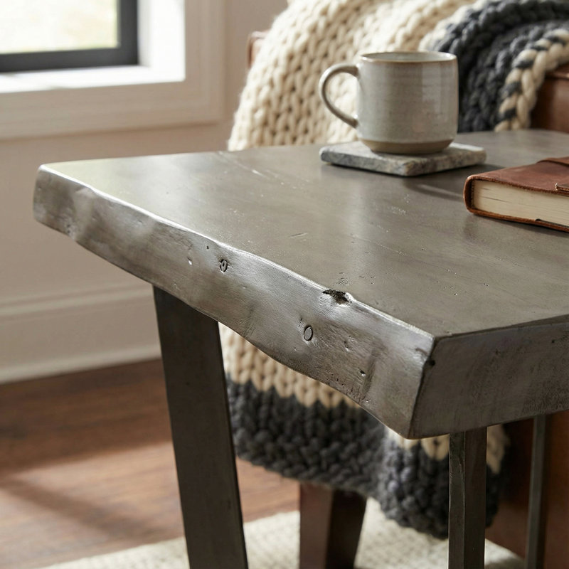 Adalyne Live Edge End Table in Solid Acacia Wood, Gray Stain