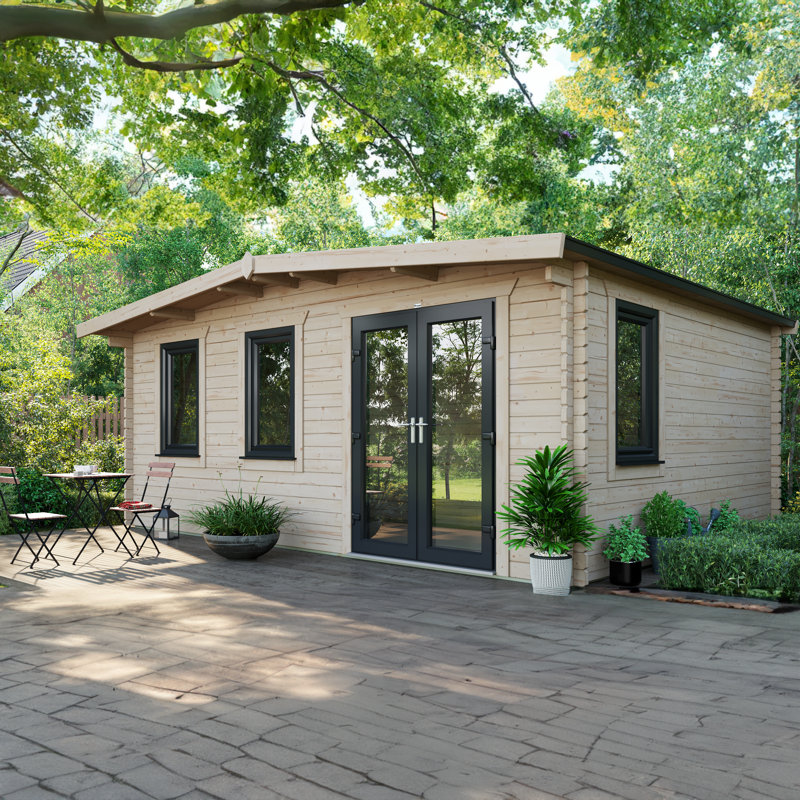 Powersheds Apex 14 x 18ft Chalet Log Cabin, Doors to the Right - 44mm