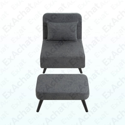 3 in 1 Foldable Linen Chaise Lounge with Adjustable Backrest, Footrest & Detachable Pillow,  Convertible Chair Bed, Accent Chair, Small Space Sofa Bed for Living Room, Bedroom and Office, 