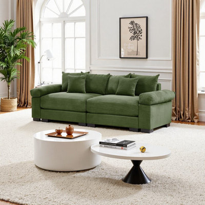 92" Oversized Cloud Modular Sectional Couch - Green Corduroy Fabric, Extra-Wide Armrests & Plush Pillows for Cozy Living Spaces