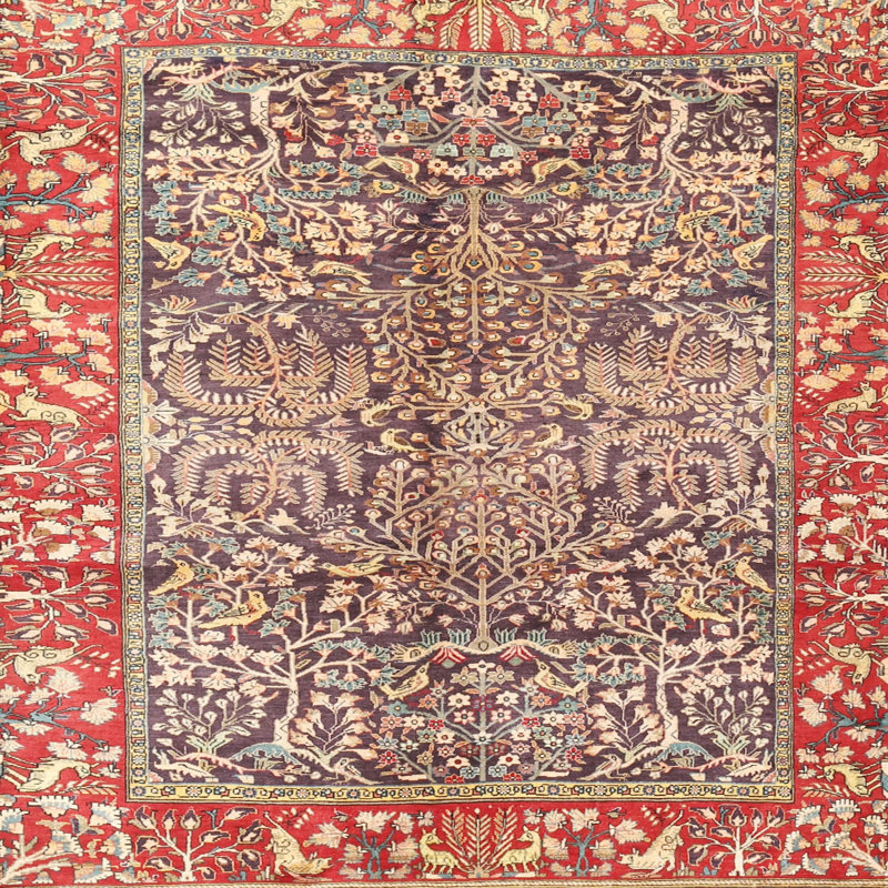 Tapis oriental mauve / rouge / beige, Rond 8 pi
