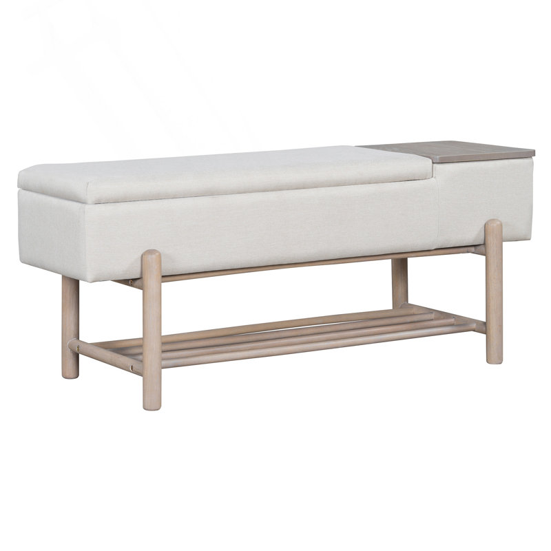 Farmhouse Upholstered Storage Bench With Hidden Compartment, Modern Entryway Bench For Living Room, Entryway, And Hallways