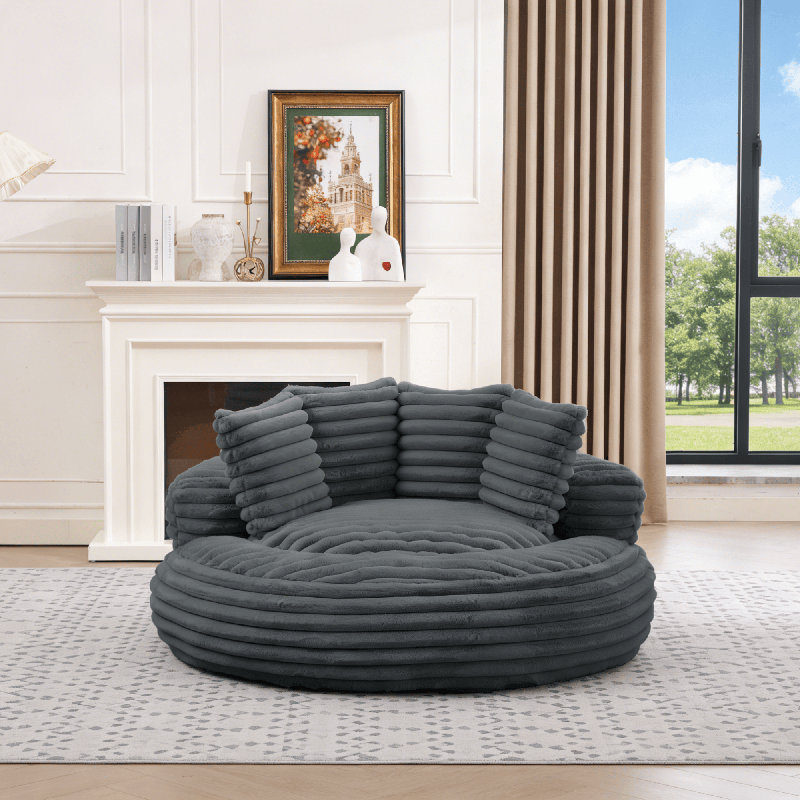 Wingback Bean Bag Chair – Corduroy, 350 lbs, Compression-Molded Foam, Dark Gray