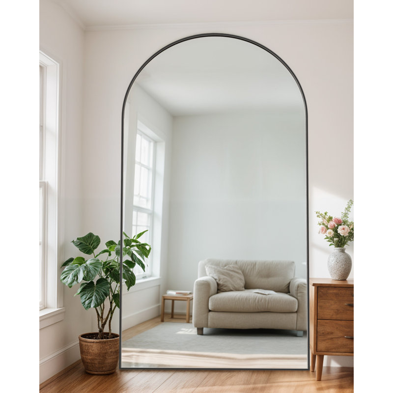 Arched  Metal Oversized Full-Length Mirror, Black, 90" x 46"