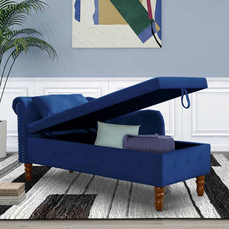 Chaise longue rembourrée Gloryvee, Velours bleu