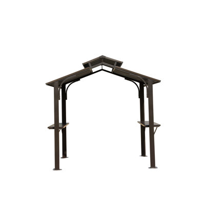 8X5ft Outdoor Grill Gazebo - Galvanized Steel, Double Roof, Side Shelves, Enhanced Functionality Brown 8'X5' Bbq With Ceiling Hook Shelves