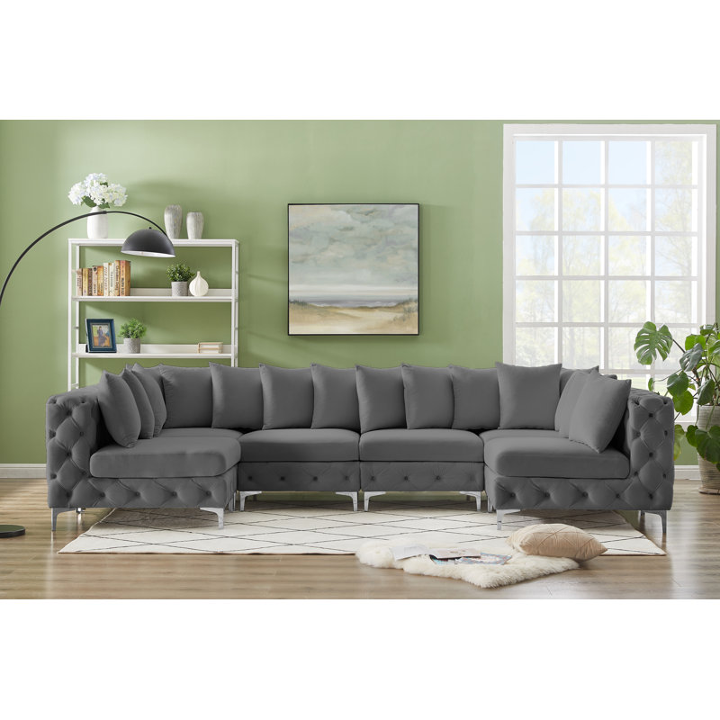 Canapé modulaire en velours 138 po, Velours gris