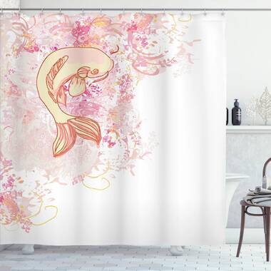 Asian Shower Curtain Ethnic Koi Fish Pattern Print for Bathroom