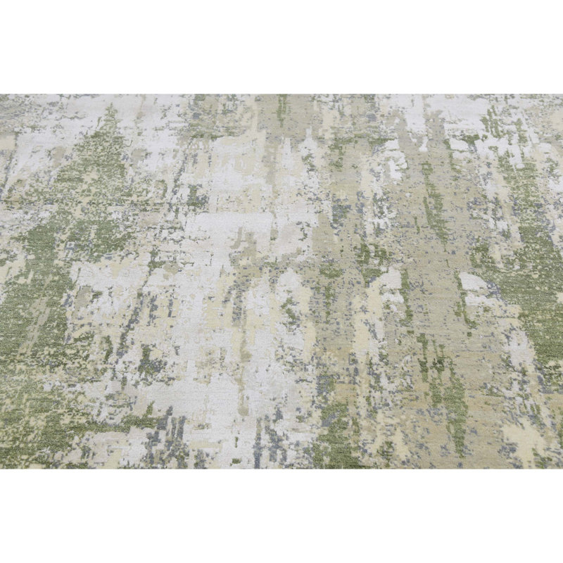 Handmade Silk and Wool Abstract Area Rug, Rectangle 8' x 10'