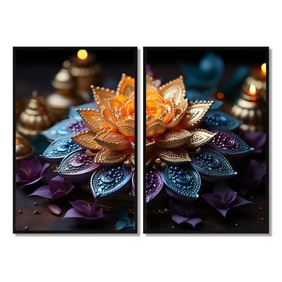 Hinduism Vibrant Mandala - Spiritual Hinduism Wall Decor Set Of 2