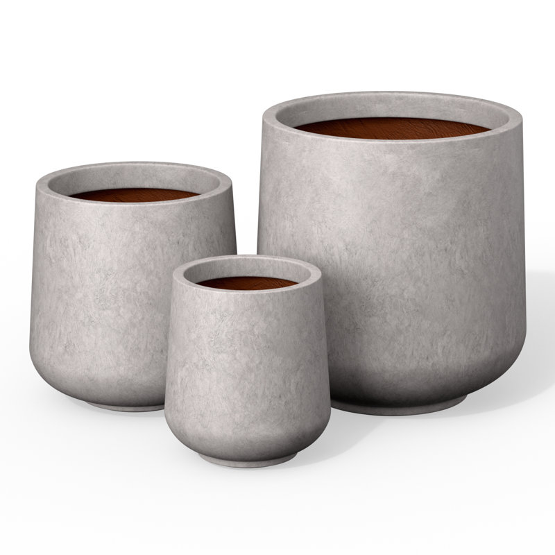 Brennus 3-Piece Cement Pot Planter Set, Granite Gray