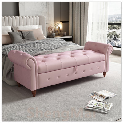 Banc de lit luxueux en velours avec grand rangement, parfait pour la chambre à coucher, le salon et le couloir.