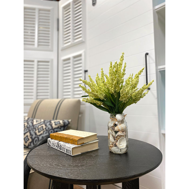 Heather Floral Arrangements with Shells in Mason Jar, Cream