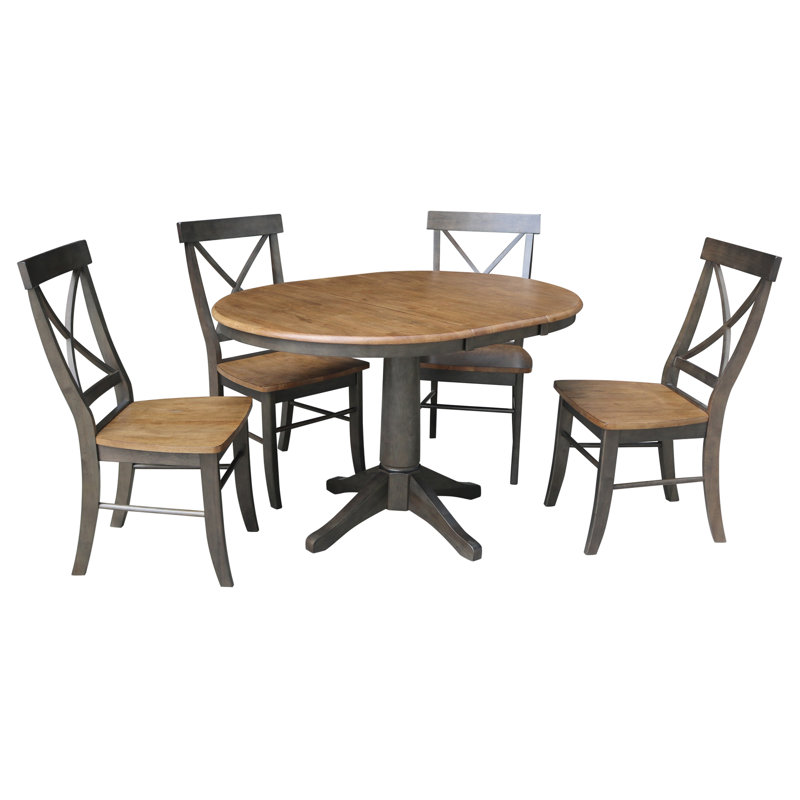Chapital Extendable Solid Wood Dining Set, 5, Hickory/Washed Coal