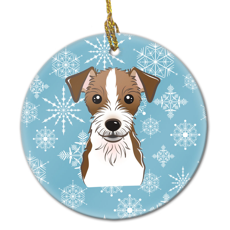 Ornement figurine suspendu en céramique-flocon de neige terrier