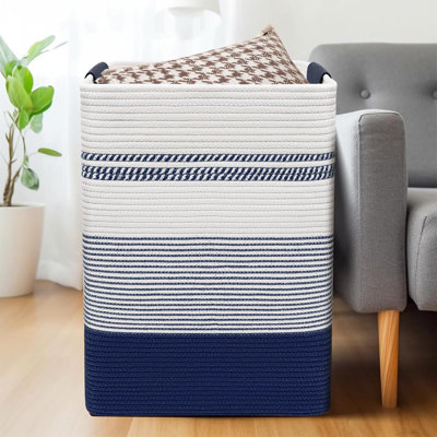 Laundry Basket - 85L Large Cotton Rope Blanket Basket With Leather Handles, Decorative Storage Hamper, Clothes Hamper For Living Room, Bedroom