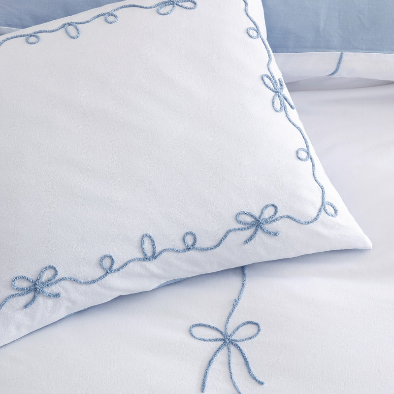 Peri Home Sasha Bows Duvet Set Blue, Twin Duvet Cover + 1 Standard Sham
