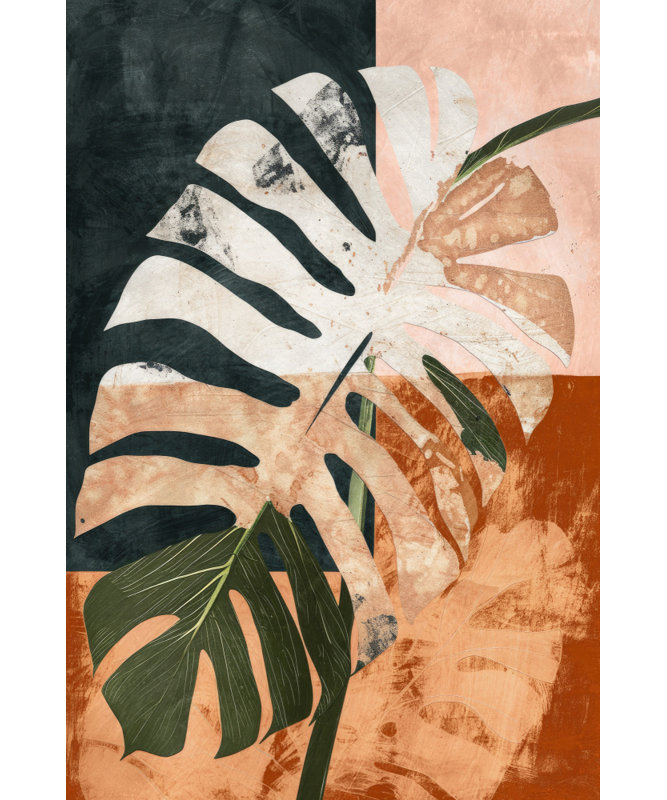 "Into the jungle", art mural texturé encadré, Blanc, H 14 po x l 10 po