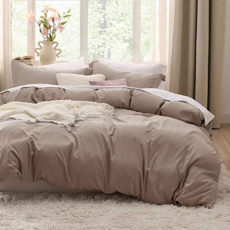 Bedsure Duvet Cover Set-Prewashed Extra Soft Microfiter Beding Set, California King Duvet Cover + 2 King Shams, Khaki