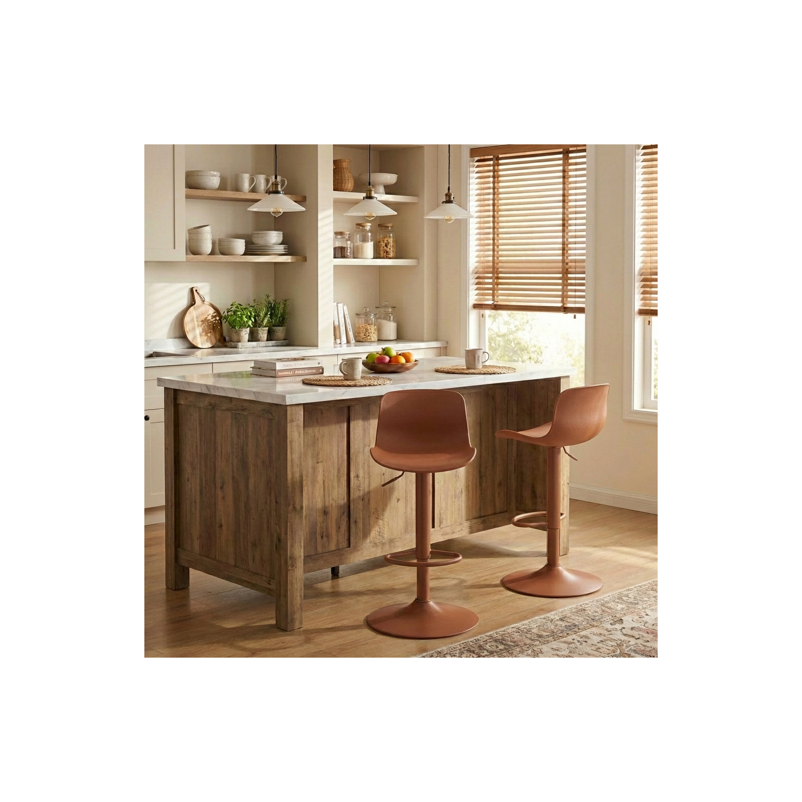 Meli Height-Adjustable Swivel Bar Stools , Brick-red