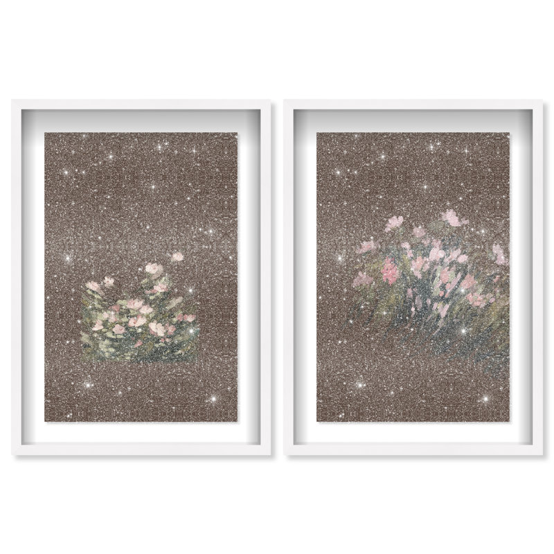 Secret Garden Set Shadowbox Floral & Botanical Print by Oliver Gal, Black Frame, 10 x 15, 17.5"H x 25.5"W, White Shadowbox