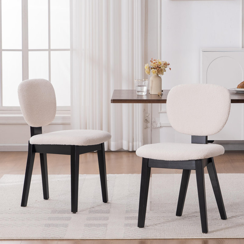 Upholstered Dining Side Chairs With Solid Wood Legs, White, Black