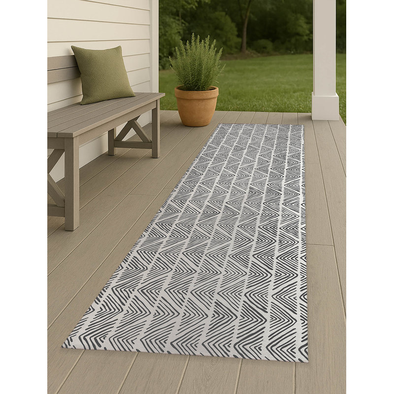 Chev Wave Stripe Non-Slip Outdoor Rug, Runner 2'6" x 8'