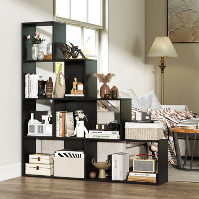 Bibliothèque à 4 niveaux avec 6 cubes de rangement et bibliothèque d'escalier moderne de 64 po de hauteur